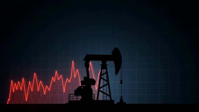 Oil pump silhouette with red market graph