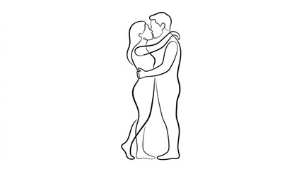 Obraz premium Couple embracing romantic love continuous line art