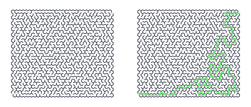 Labyrinth game grid with highlighted path showing solution  