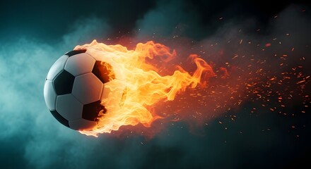 Fototapeta premium Fiery football dynamic image for football world cup 2026 promotion and sports marketing