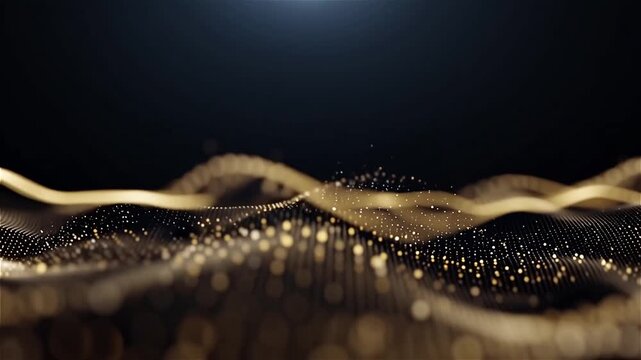 Golden particles waveform abstract background motion luxurious dynamic glowing digital wave footage.