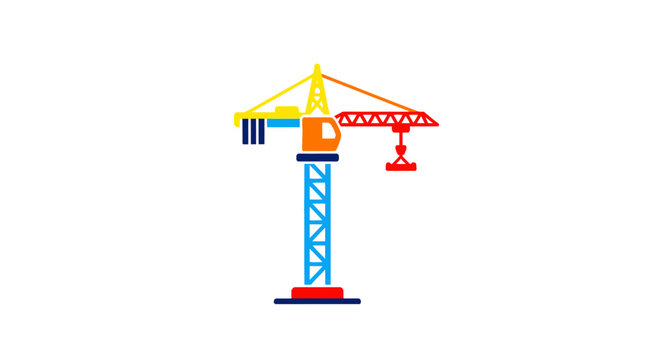 Colorful flat illustration of a construction tower crane.