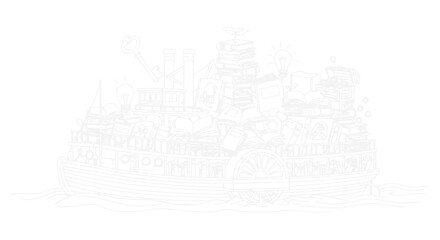 Fototapeta premium Whimsical Steamboat Loaded with Books, Art Supplies, and Treasures