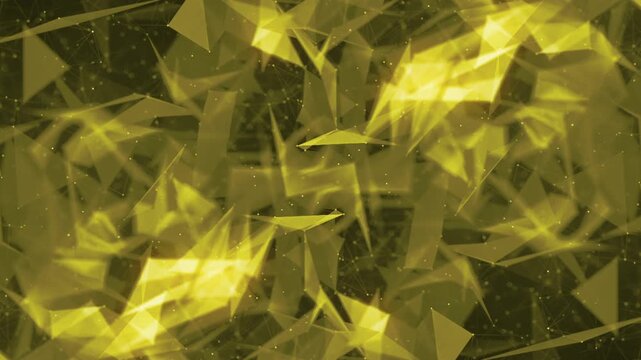 Golden Polygon Background Animation with Glowing Particles and Network Lights
