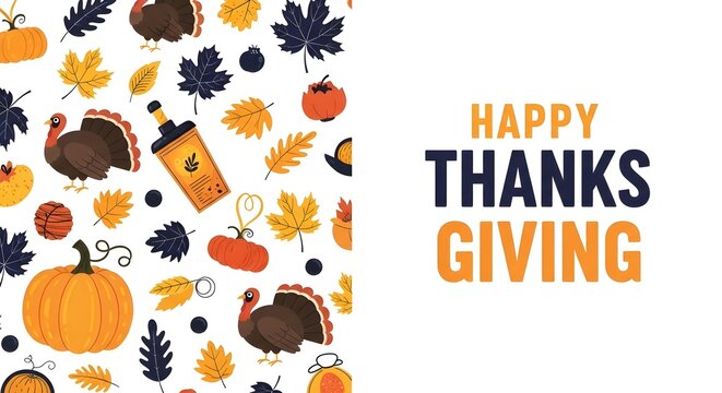 Thanksgiving usa celebration festive autumn pattern with turkeys and pumpkins