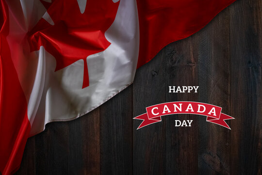Wallpaper with waving National flag of Canada on wooden board