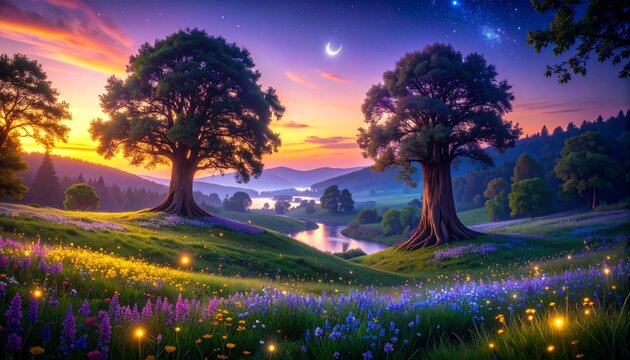 Magical Sunset Fantasy Landscape