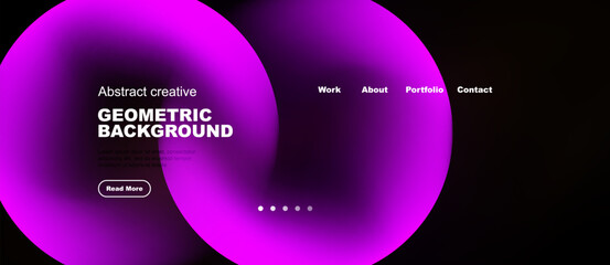 Obraz premium Abstract purple design. Geometric shapes overlap, creating fluid visual effect. Minimalist website mockup with text elements.