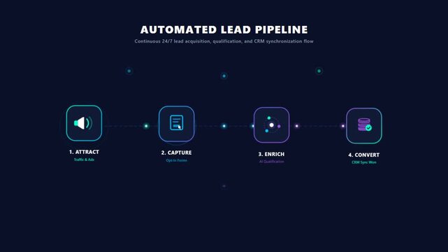 Automated Lead Pipeline Infographic Animation Showing Marketing Funnel Stages.