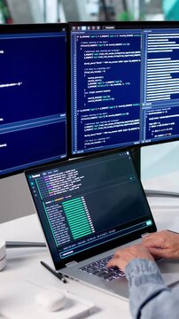 Software Developer Carefully Writes Code In Cloud-based Browser Environment