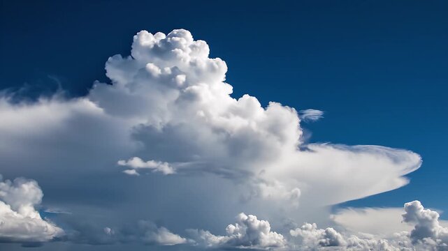 Majestic white cumulonimbus cloud against a deep blue sky