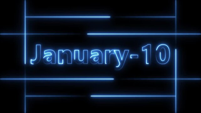 Abstract Neon January 10 calendar date Animation 4k video. Neon bright 10 January date text blue color animation. Suitable for event promotion, important.