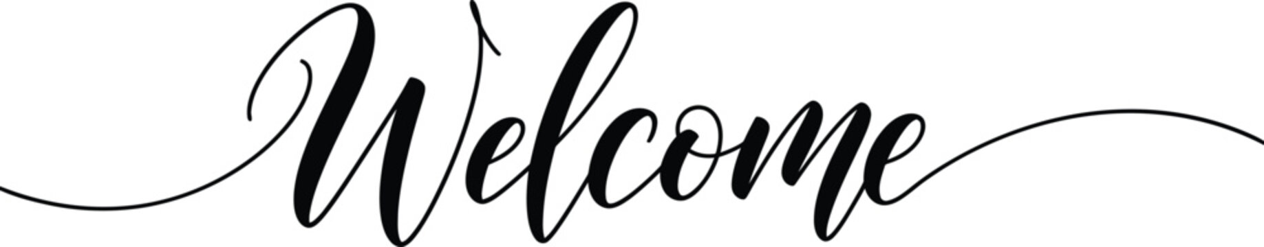 Welcome calligraphy wordmark elegant script typography isolated on transparent background