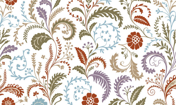 Vintage Jacobean Flowering Branches Seamless Pattern.