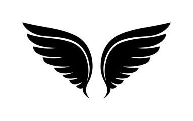 Fototapeta premium Black wing icon, angel wings, feather symbol, minimalist design, vector graphic