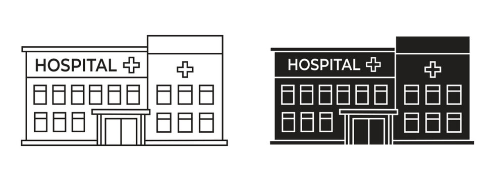 Hospital Building Vector Icon Set in Line and Glyph Style
