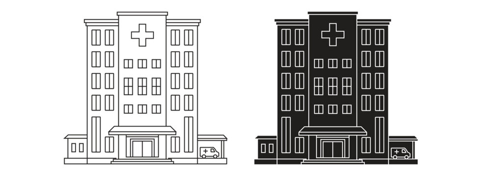 Hospital Building Icon with Medical Clinic Facade Vector Illustration