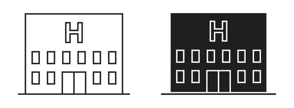 Hospital Building Icon with Medical Clinic Facade and H Sign Vector