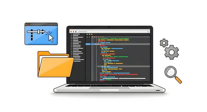 Laptop programming code development and software engineering