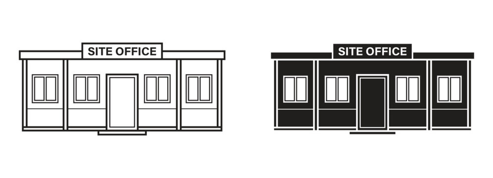 ite office cabin construction container portable building vector icon set outline and solid styles