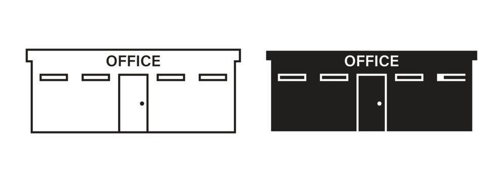 Site Office Container Cabin Portable Building Vector Icon Set Outline and Solid Styles