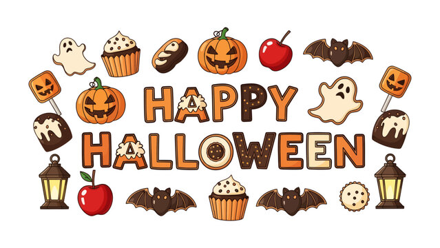 Halloween Treats and Decorations: A whimsical collection of Halloween-themed sweets, including pumpkin cookies, ghost marshmallows, and spooky cupcakes.