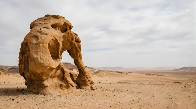 Elephant rock formation in the sandy AlUla desert landscape during daytime