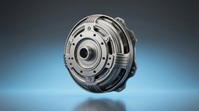 Precision engineered industrial torque converter assembly 3D render, hydrodynamic fluid coupling transmission system for automatic drivetrain