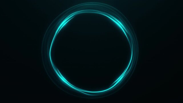 Smooth cyan light trails create a clean circular ring with an open dark center, ideal for logo reveals, interfaces, portals, product displays, and modern branding.