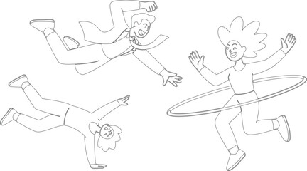 Fototapeta premium Energetic line drawings of diverse people enjoying active movements and playful exercise