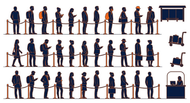 Queue and Service Counter People CAD Block Collection with Waiting Line and Reception Poses