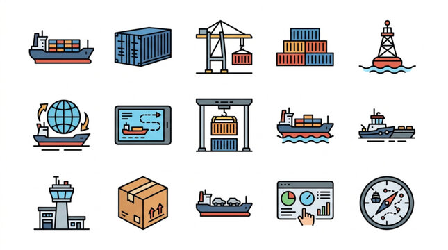 Logistics and Transportation Industry Icons Set