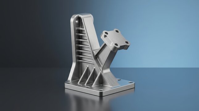 Precision engineered industrial mounting bracket 3D render, structural fixture support component, heavy duty metal installation bracket, mechanical assembly part