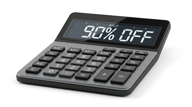 Isolated Calculator Displaying 90% Off Sale Price