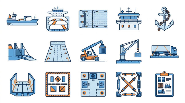 Maritime and Port Operations Icons Set