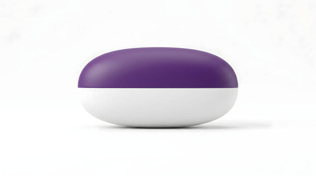 Purple and white oval object, rounded pill or capsule, smooth surface, isolated on white