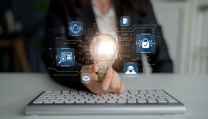 Obraz premium AI cybersecurity strengthens security with monitoring and detection. AI cybersecurity supports risk management, alerting, and compliance to protect data, identity, and systems. Corpus