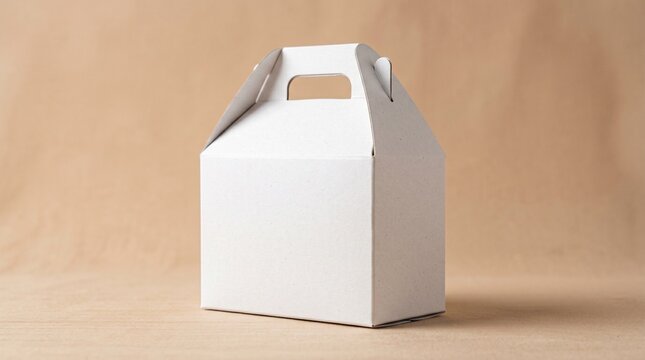 A white gable box positioned on a surface with a handle on top.