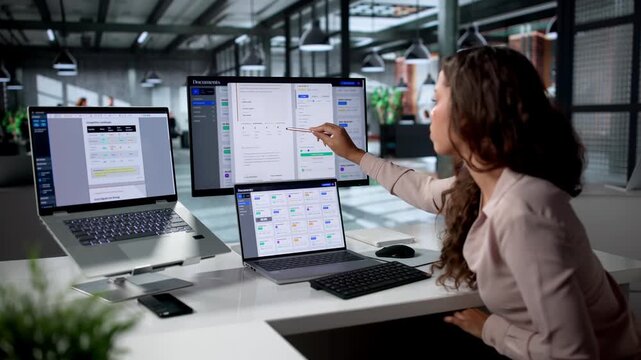 Young Hispanic Woman Working On Document Management Software At Her Laptop