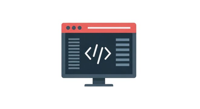 Computer monitor with coding symbol.
