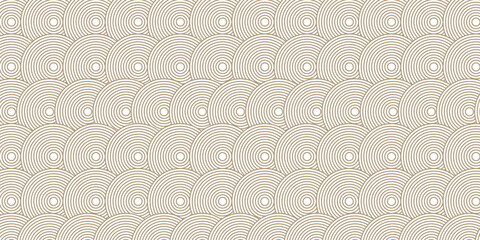 Art deco arc seamless wave pattern with gold circle arch stripe line, fish scale, repeat lattice background, vector illustration. © Sara
