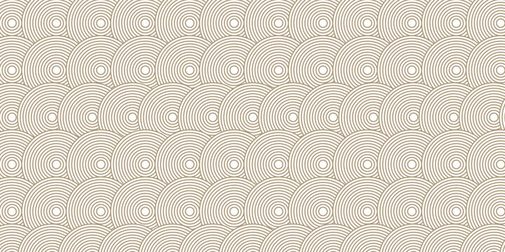 Art deco arc seamless wave pattern with gold circle arch stripe line, fish scale, repeat lattice background, vector illustration.