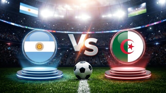 Argentina vs algeria soccer match concept with national flags on stadium background