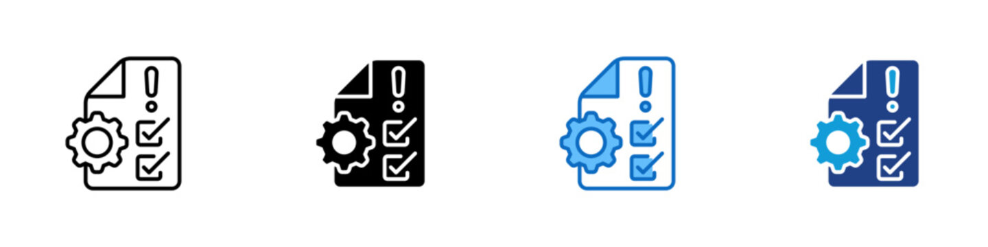 Incident Command Multiple Style Icon Design Vector - Document with gear and checklist representing incident command, operational control, and emergency task coordination