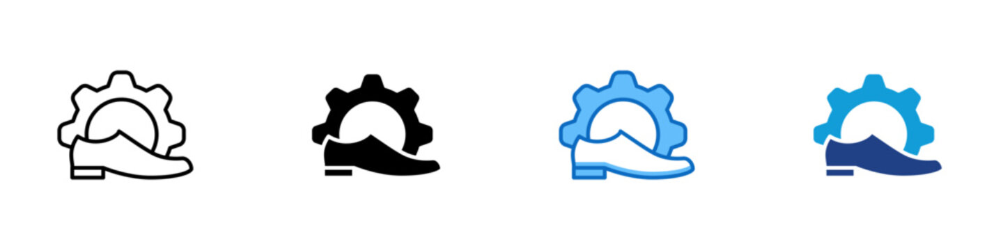 Gemba Walk Multiple Style Icon Design Vector - Dress shoes with gear representing Gemba walk, workplace observation, and frontline process improvement