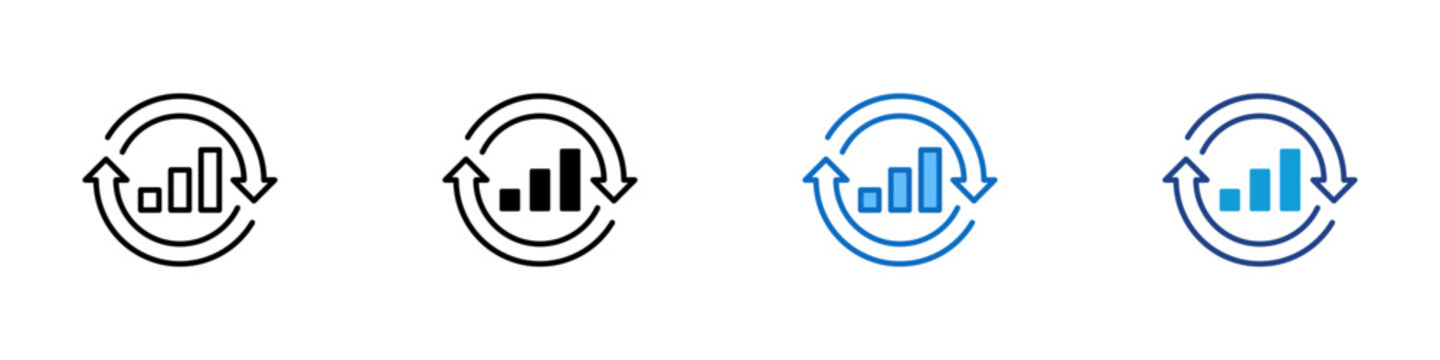 Continuous Improvement Multiple Style Icon Design Vector - Circular bar chart representing continuous improvement, Kaizen progress, and operational performance growth