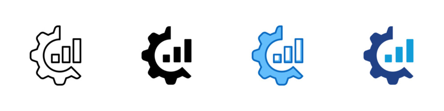 Process Optimization Multiple Style Icon Design Vector - Gear with growth chart representing process optimization, operational efficiency, and performance improvement