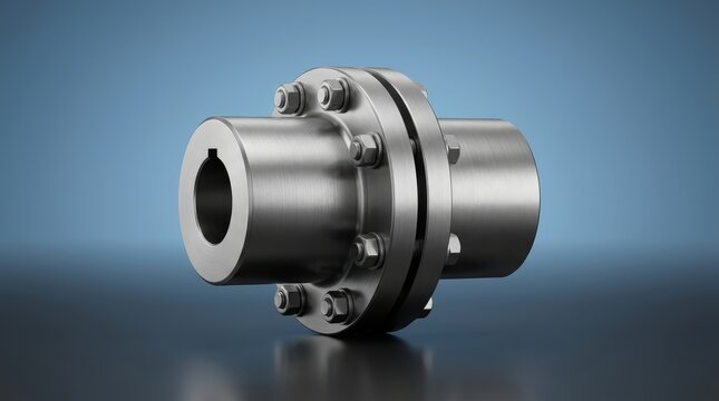 Precision engineered industrial rigid coupling 3D render, zero backlash shaft connector, high torque direct drive mechanical transmission component