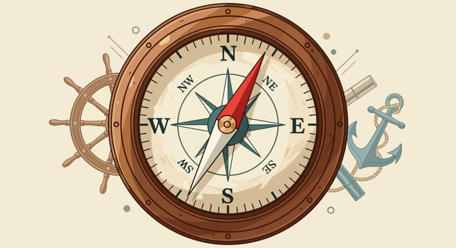 Vintage Navigation Compass Instrument Closeup.