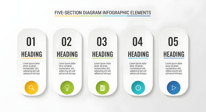 Numbered steps infographic with colorful progress stages on white background